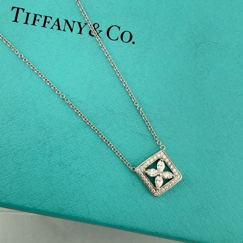 Tiffany & Co. Diamond Victoria Square Outline Pendant 16